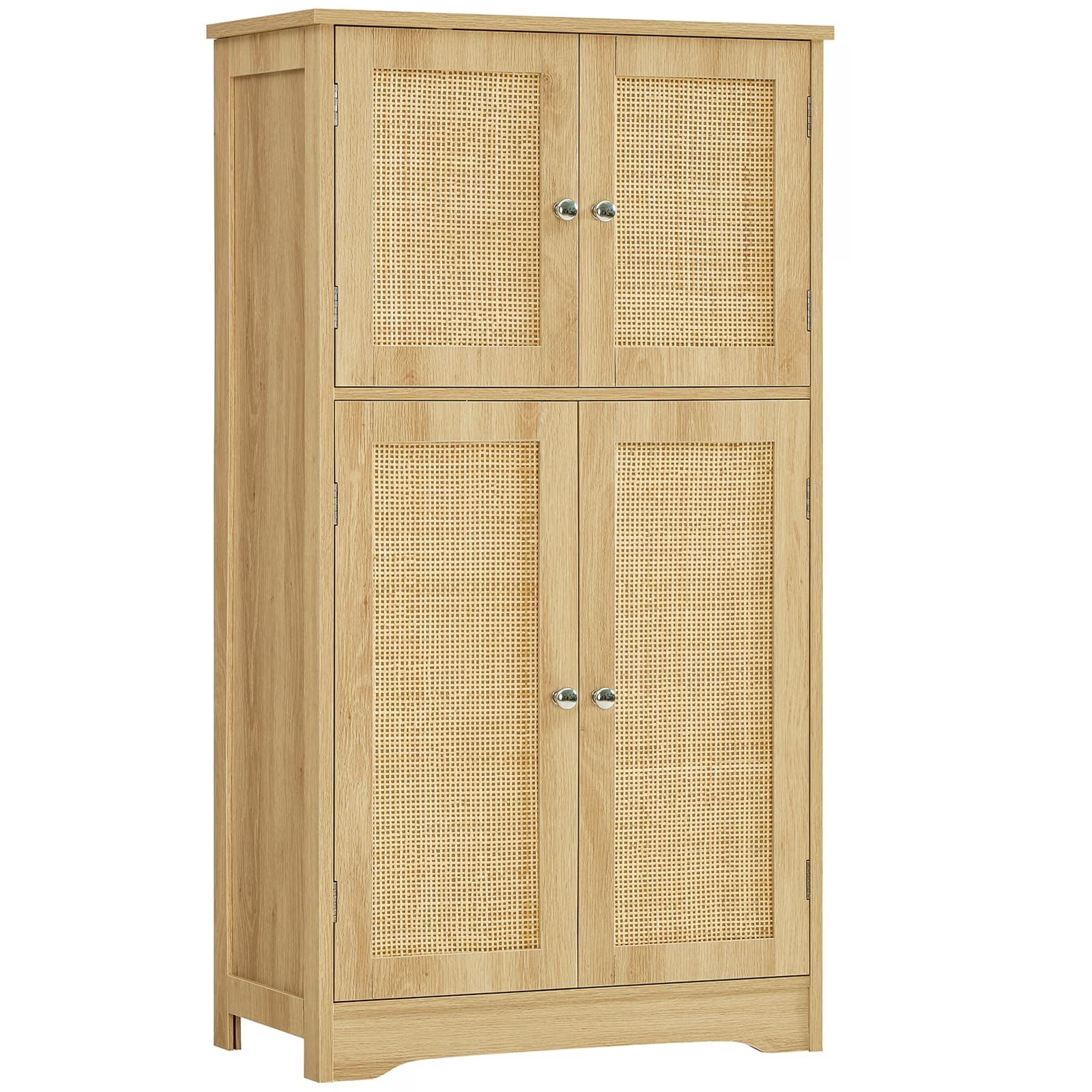 FANGSUM Rattan Cabinet with 4 Doors & Adjustable Shelf, Natural, for Living Room, Home Office