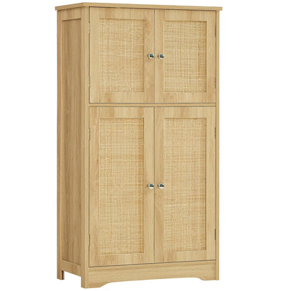 FANGSUM Rattan Cabinet with 4 Doors & Adjustable Shelf, Natural, for Living Room, Home Office