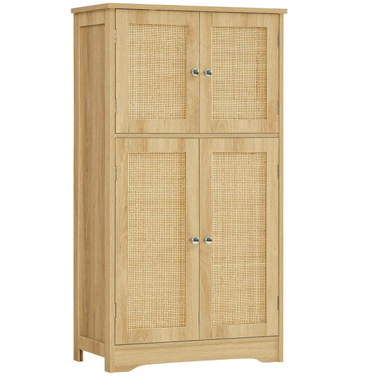 FANGSUM Rattan Cabinet with 4 Doors & Adjustable Shelf, Natural, for Living Room, Home Office