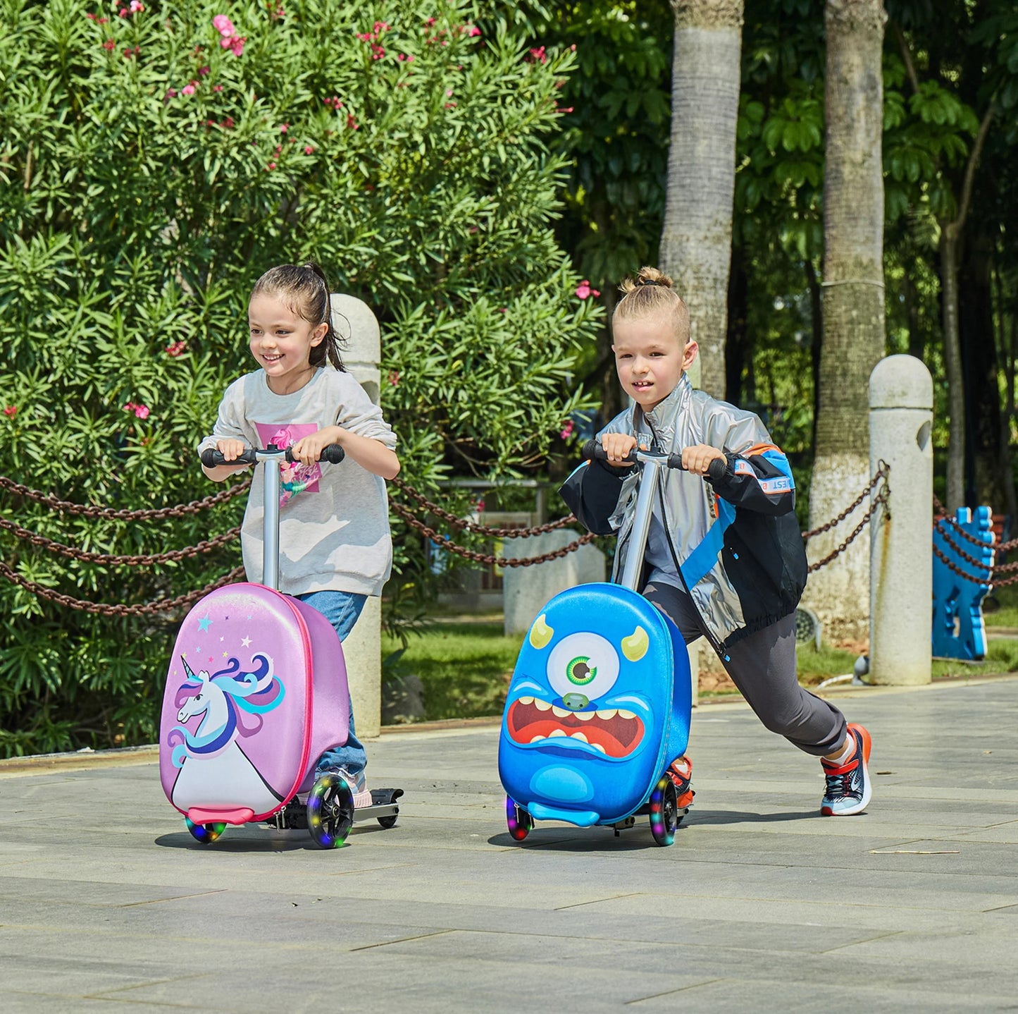 Gopowerbike Go Voyage Kids 2-in-1 Luggage Scooter | 3-Wheel Design with Light-Up Wheels | Pink