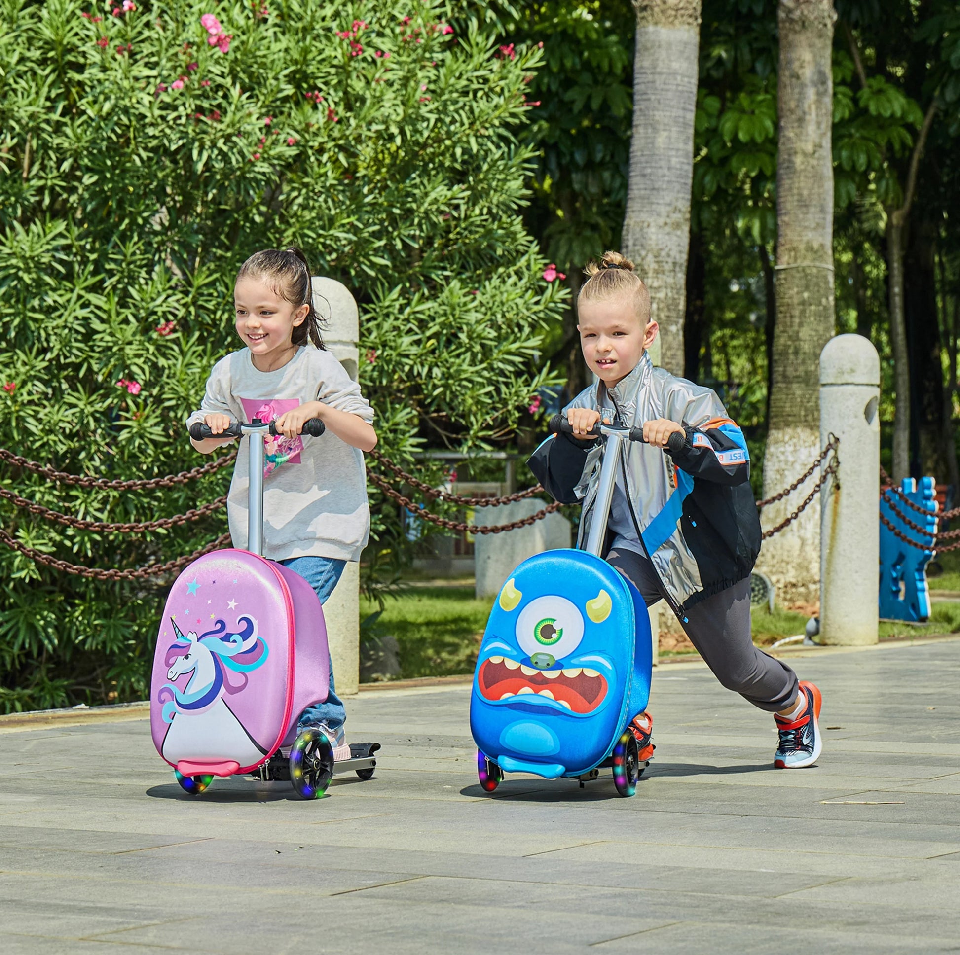 Gopowerbike Go Voyage Kids 2-in-1 Luggage Scooter | 3-Wheel Design with Light-Up Wheels | Pink