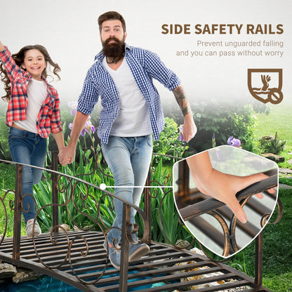 QISHENSHUI 6FT Durable Wooden Garden Bridge - Solid Timber Construction with Sturdy Safety Rails for Stylish Decorative Accents Over Ponds, Streams & Garden Water Features, Bronze