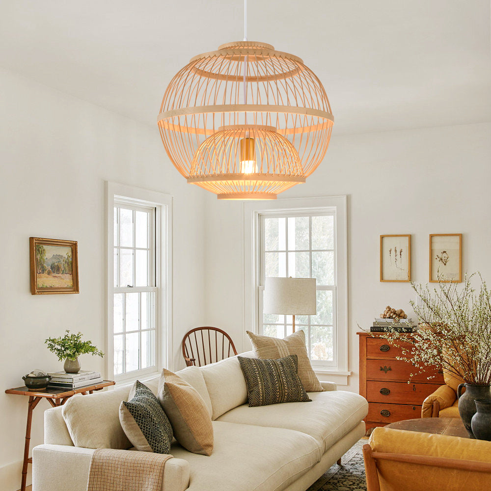 Arturesthome 1-Lights Bamboo Handmade Globe Hanging Light Lampshade Decor for Kitchen Island E26/27