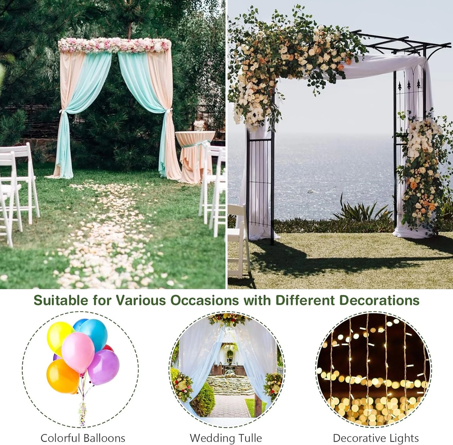 Gymax Outdoor Garden Arch Flowers Climbing Plants Trellis Metal Wedding Archway