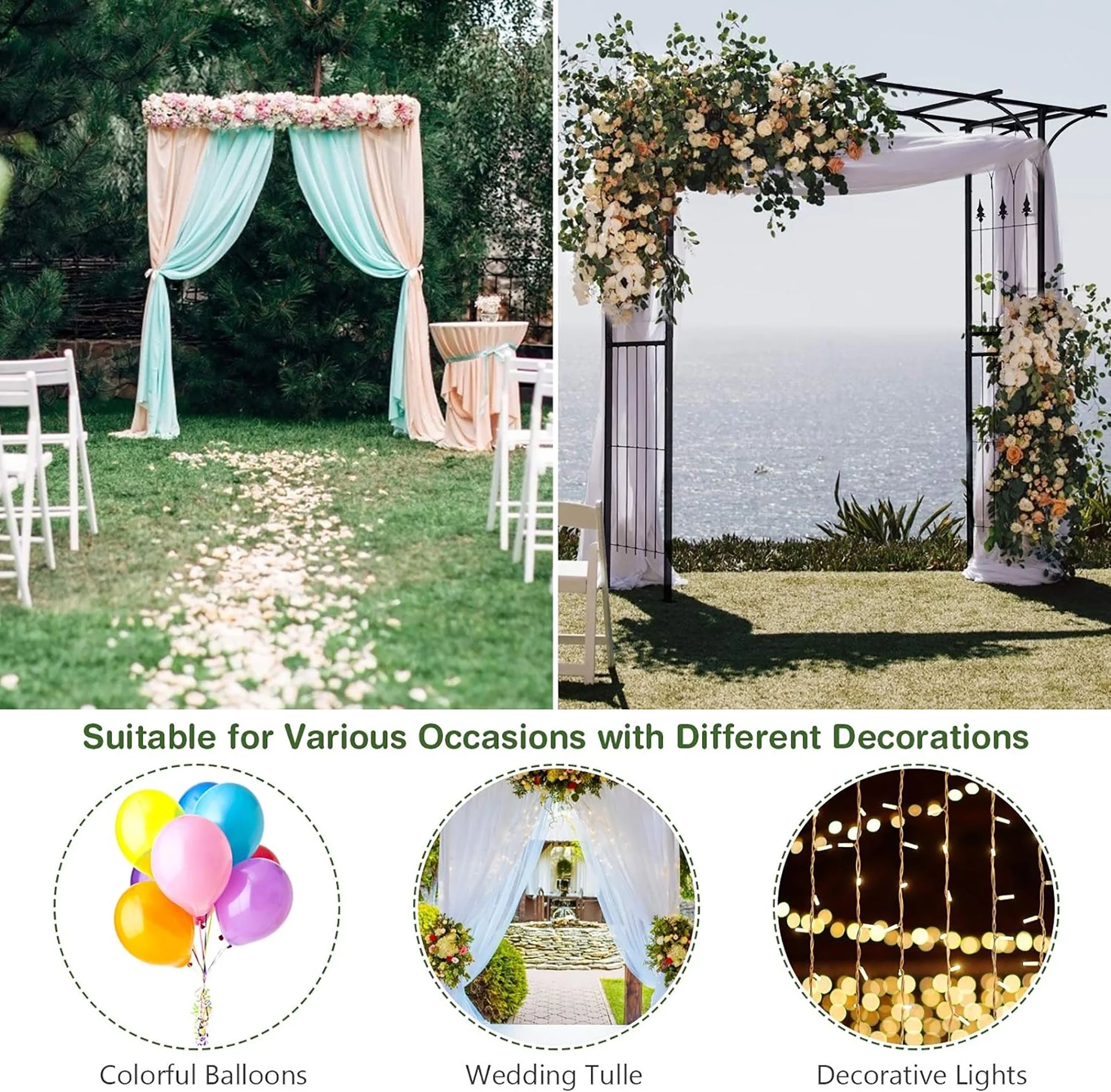 Gymax Outdoor Garden Arch Flowers Climbing Plants Trellis Metal Wedding Archway