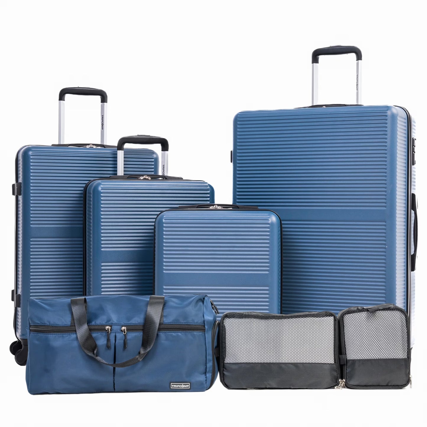 Tripcomp 7-Piece Hardside Luggage Set with TSA Lock Lightweight ABS+PC Suitcase (16/20/24/28 Inch) with 360° Silent Spinner Wheels, Duffel Bag and 2 Packing Cubes (White)
