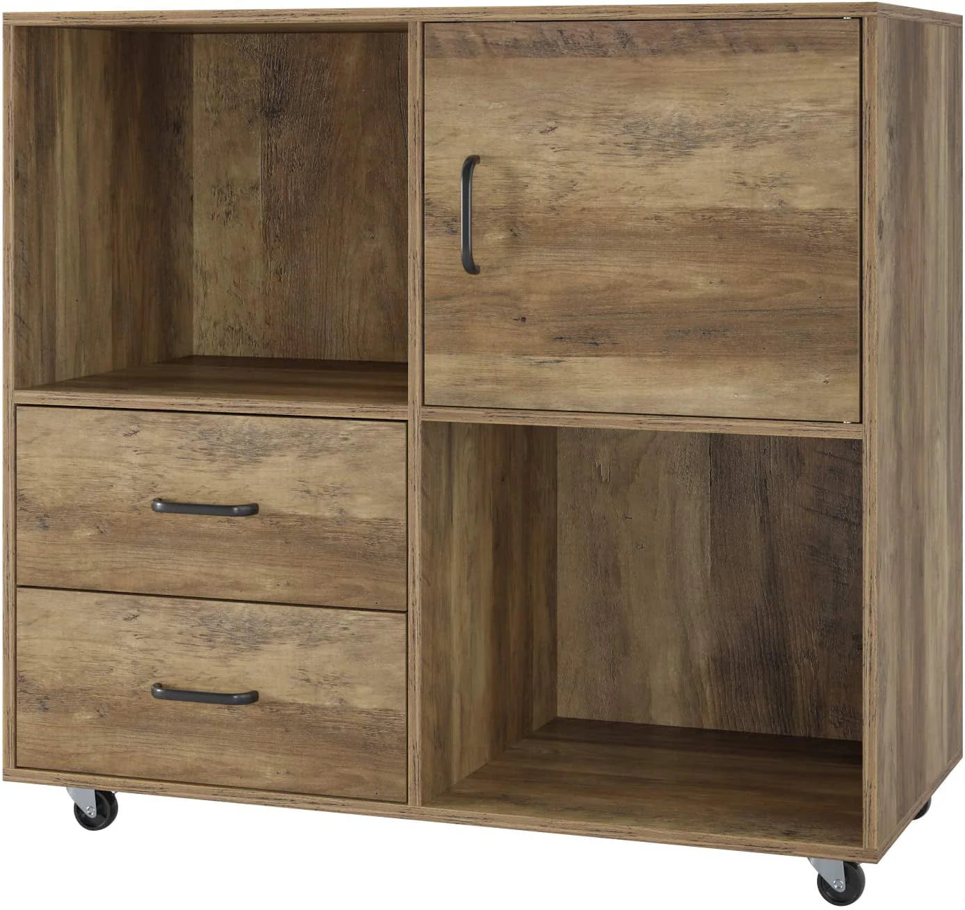 Homfa Lateral File Cabinet, Storage Printer Stand with 2 Drawers, Wood Mobile Filing Cabinet for A4 Paper Letters Home Office Furniture, Rustic Brown
