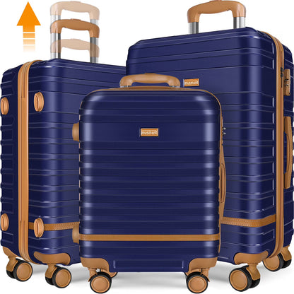 GAZILY 12.00" 3 Piece Hardside Spinner Lightweight Luggage Set, Black