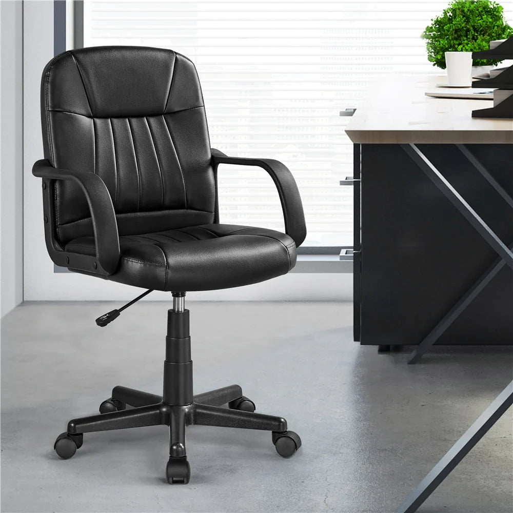 Topeakmart 2PCS Faux Leather Adjustable Swivel Office Chair for Home Office, Black