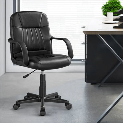 Topeakmart 2PCS Faux Leather Adjustable Swivel Office Chair for Home Office, Black