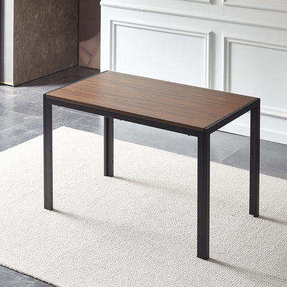47" Dining Table, 4-Person Indoor Walnut Wood Grain Effect Table with Metal Legs, Rectangular Kitchen Table for Dining Room, Kitchen, Home Office, and Small Spaces