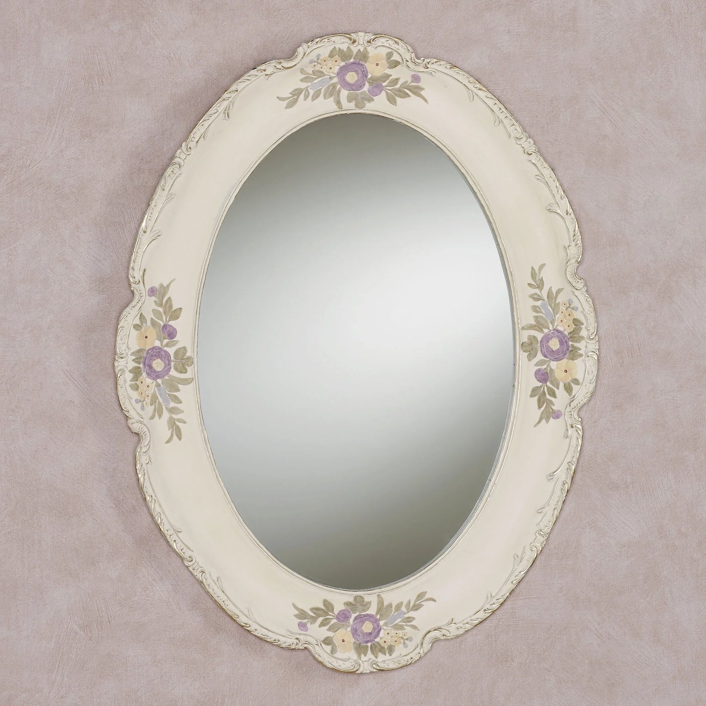 Enclaire Charming Floral Oval Wall Mirror Ivory