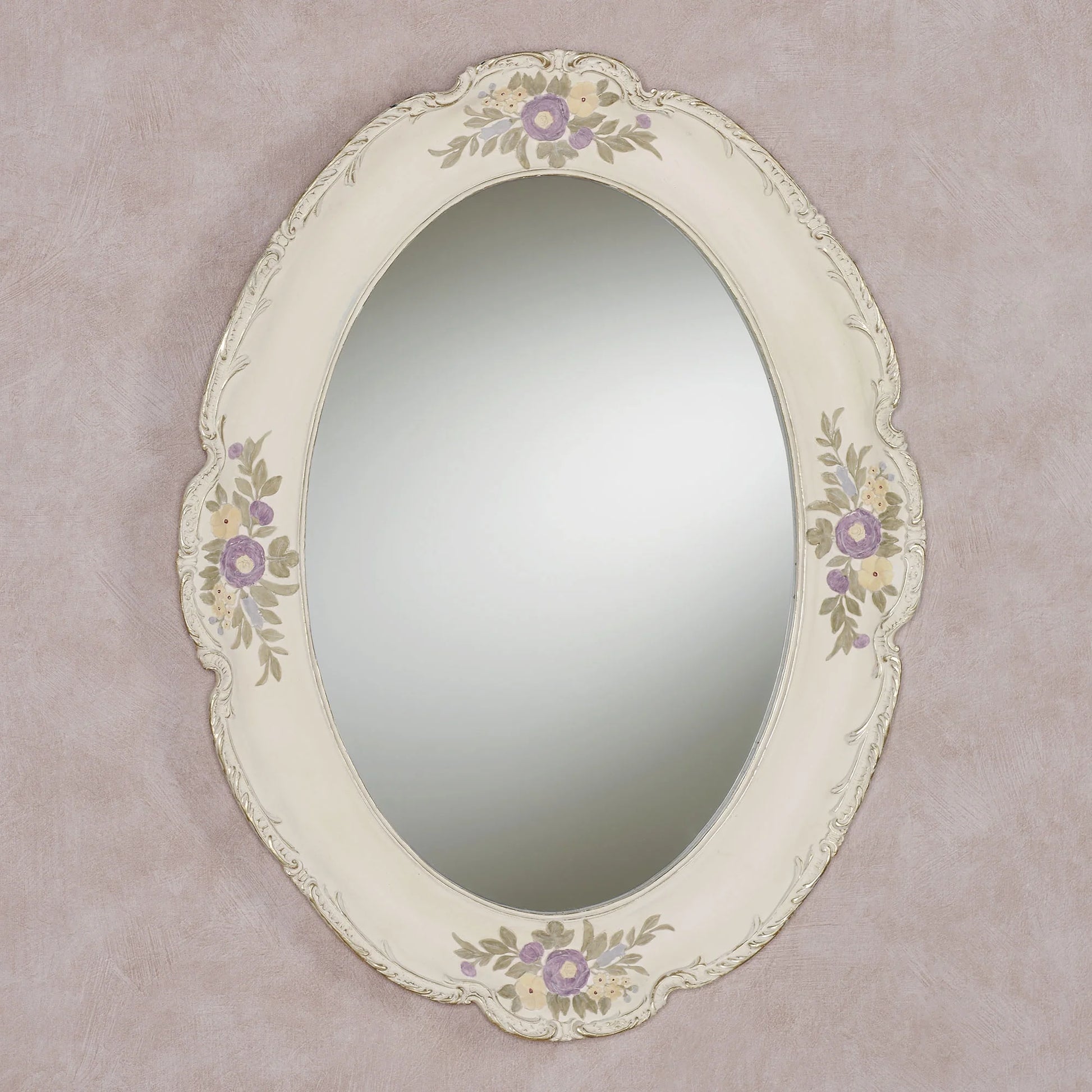 Enclaire Charming Floral Oval Wall Mirror Ivory