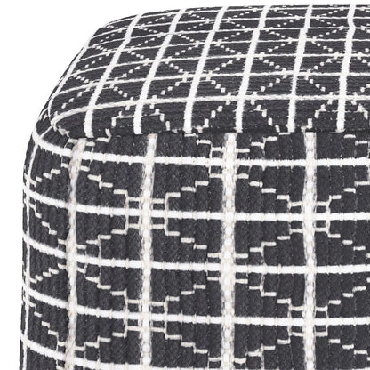 Noreen Boho Square Pouf in Slate Grey and White Handloom Woven Pattern