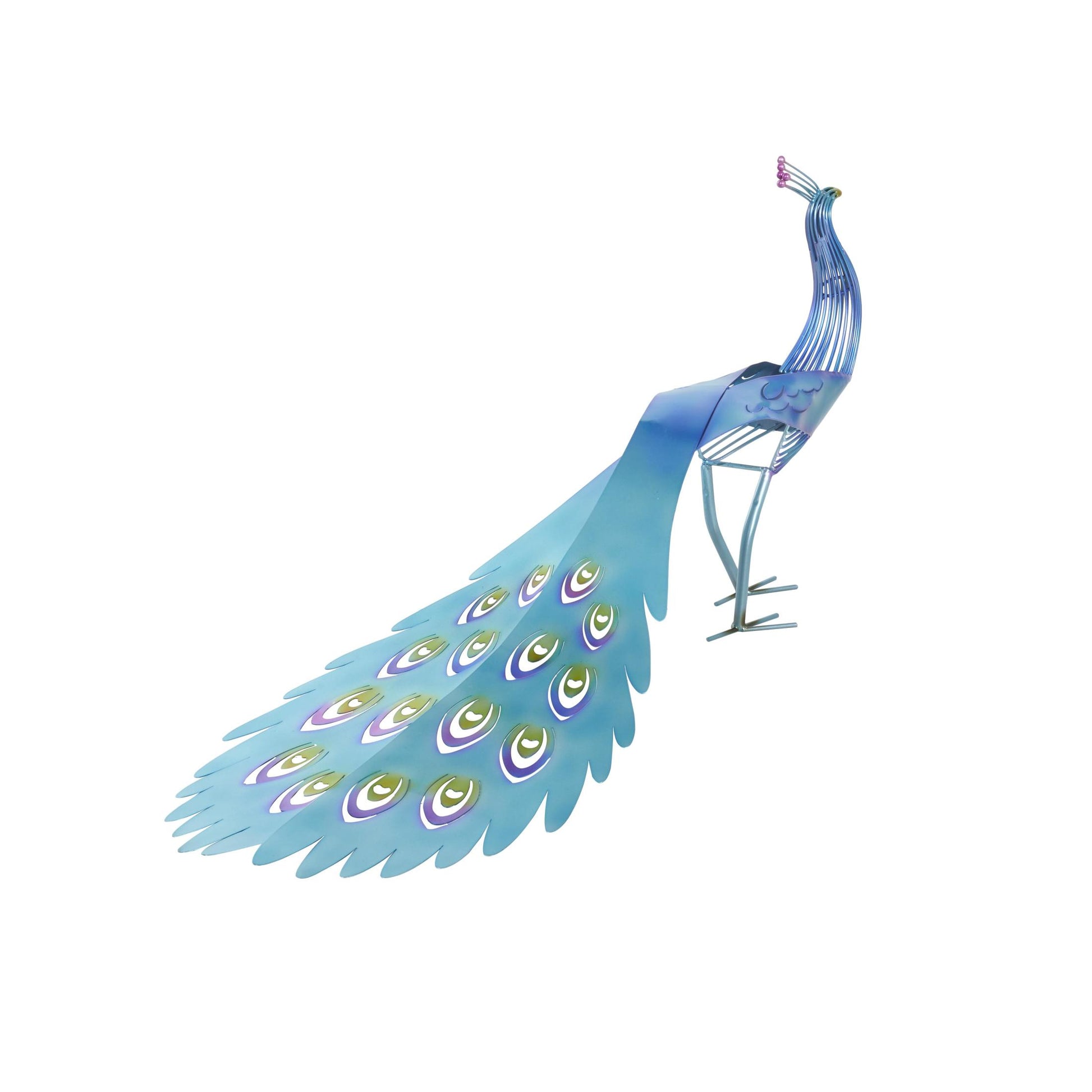 DecMode 21" Peacock Garden Sculpture with Open Wire Framed Body and Rainbow Accents