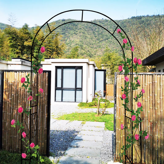 Buytoshop 55''W x 94.5''H Metal Garden Arch, Garden Arbor Trellis for Climbing Plants Support,Black