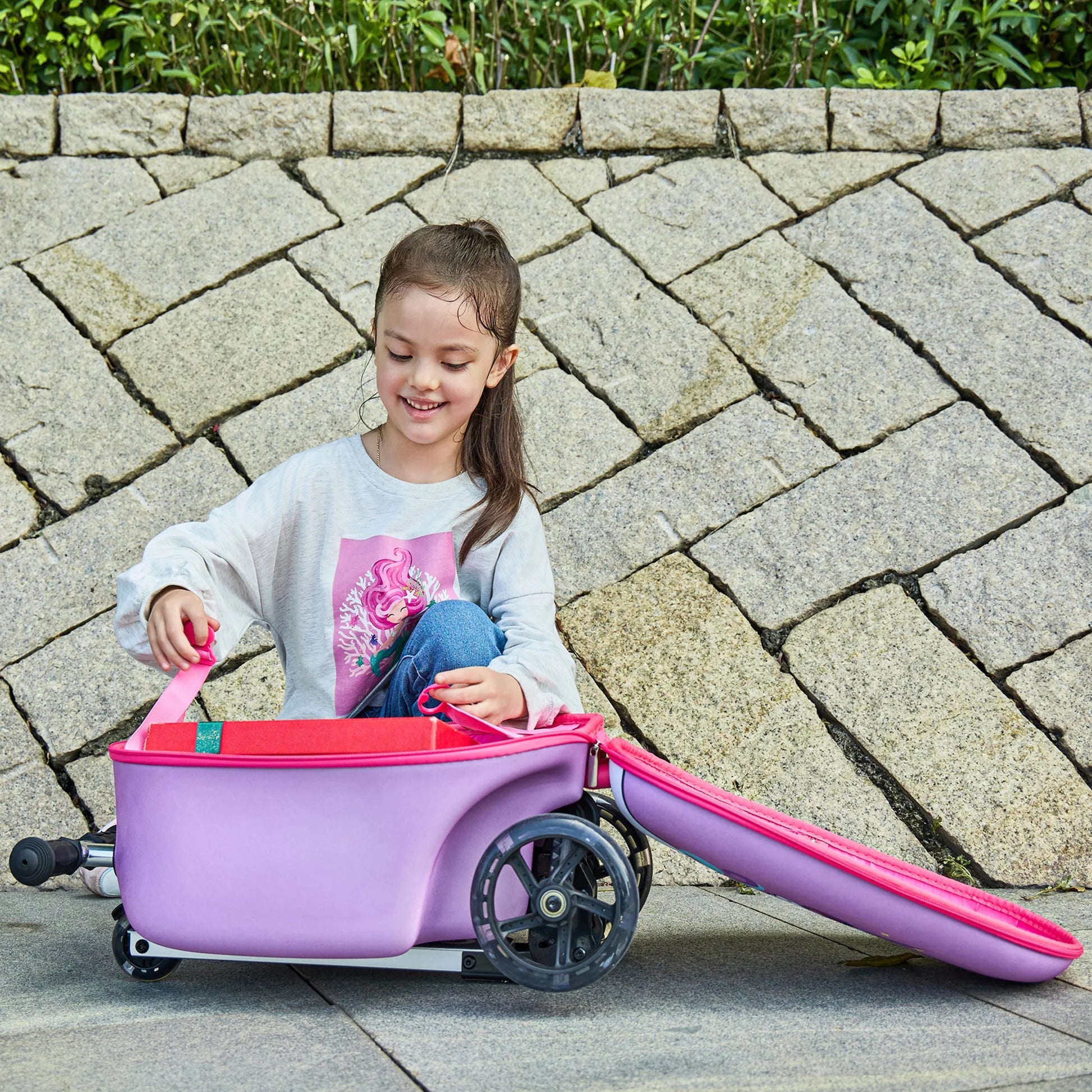 Gopowerbike Go Voyage Kids 2-in-1 Luggage Scooter | 3-Wheel Design with Light-Up Wheels | Pink