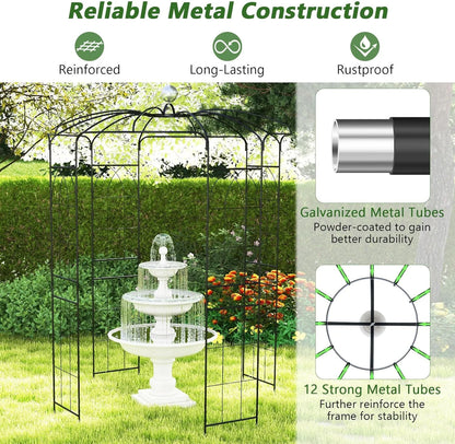 Moccha Birdcage Shape Gazebo, 9.4' H x 6.8' W Pergola Pavilion Arbor for Climbing Plants, French Style Arch Trellis with 8 Ground Stakes, Outdoor Metal Garden Arch for Wedding Party Decoration, Black