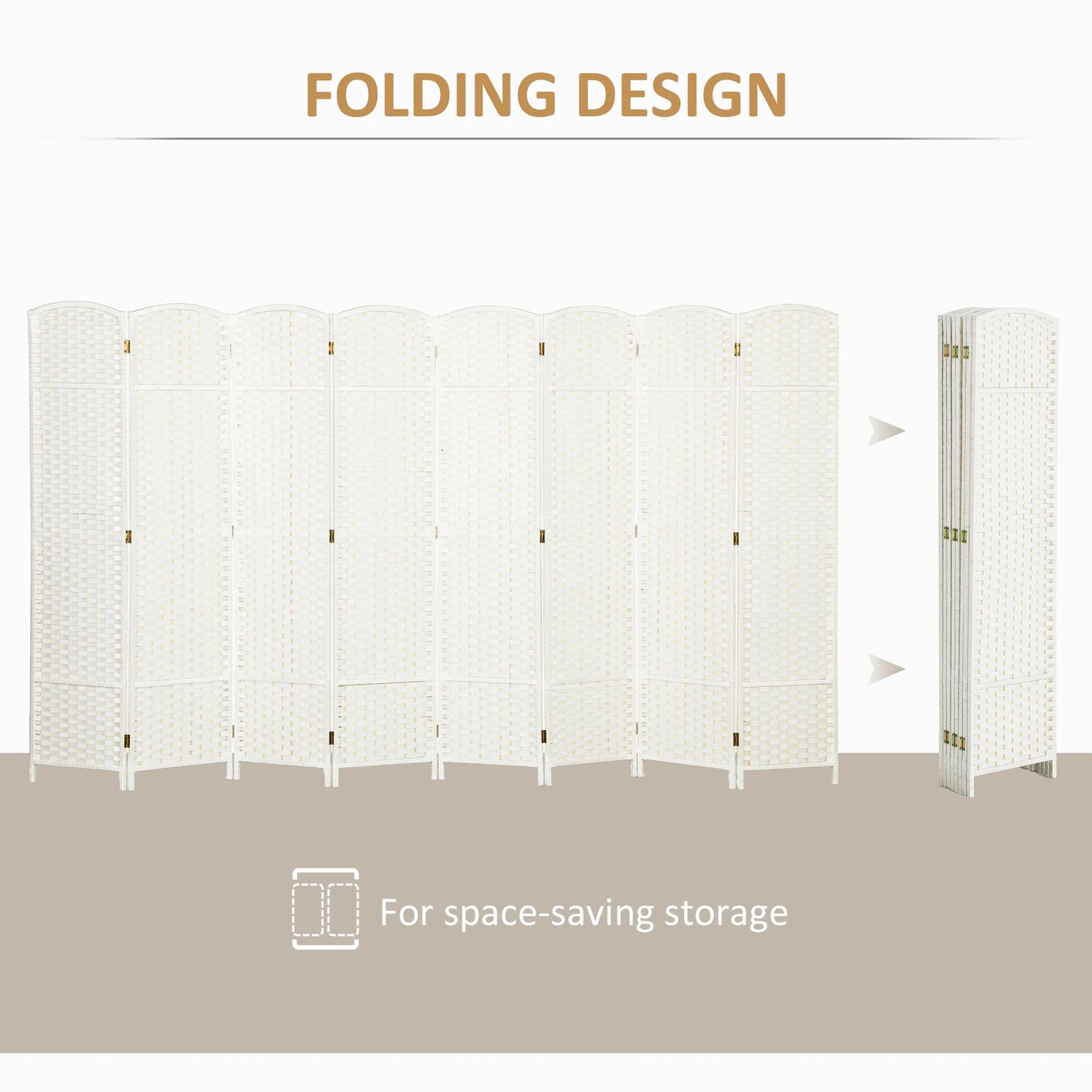 HOMCOM Room Divider, 8 Panel Folding Privacy Screen, 5.6' Tall Freestanding Partition for Home Office, Bedroom, White