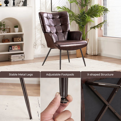 Unikome Livingroom Chair Modern Accent Chair, Faux Leather Wingback Accent Chair PU Leather Accent Chair for Home Office/Living Room/Bedroom, Maroon