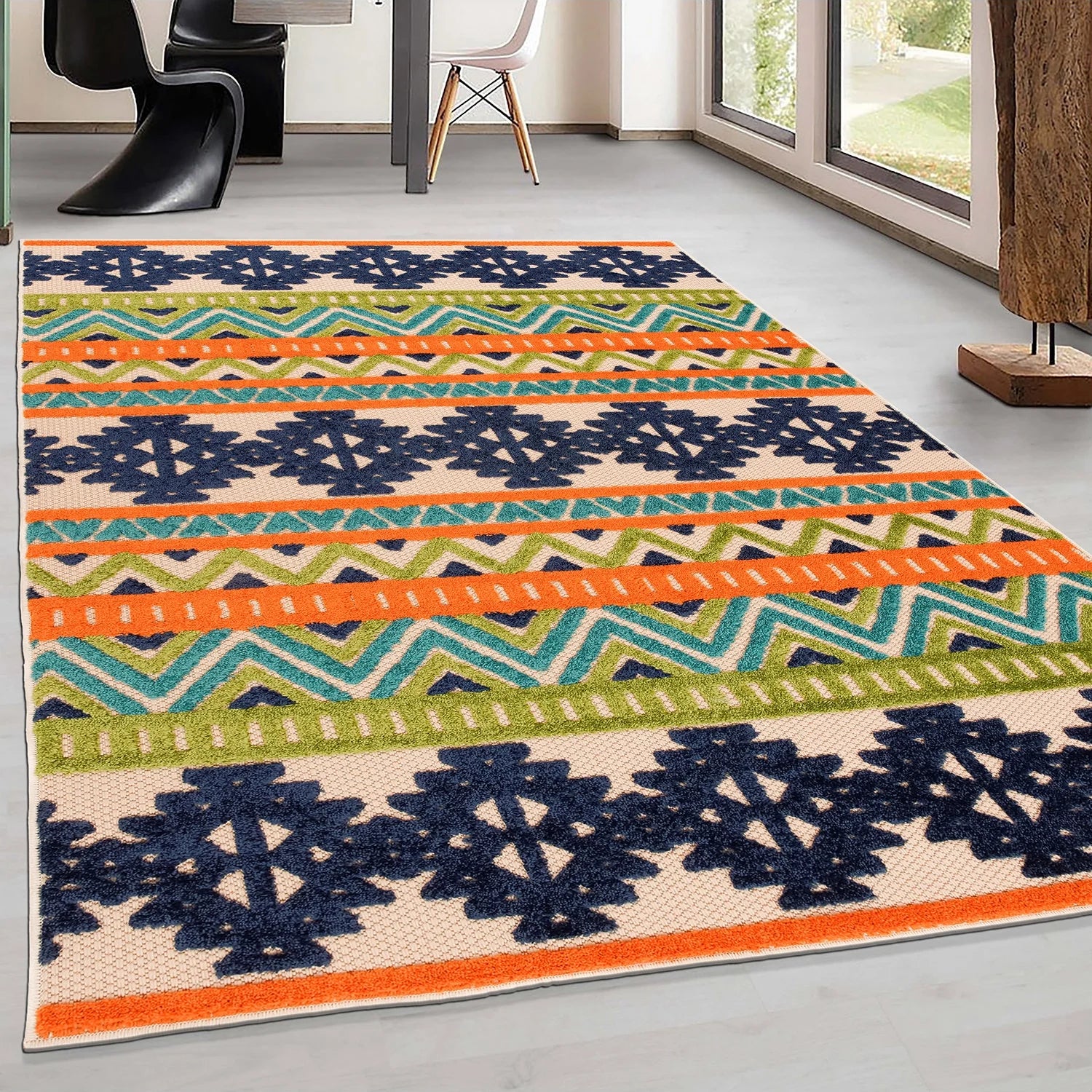 World Rug Gallery Contemporary Geometric Bohemian Indoor/Outdoor Area Rug - Multi 5' x 7'
