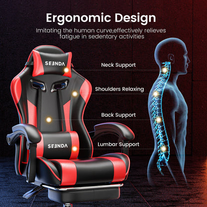 Gaming Chair, Seenda Computer Office Chair, Linkage Armrests and Footrest, High Back Ergonomic Home Office Desk Chair with Lumbar Support Task Chair, Red
