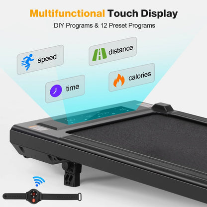 Tikmboex 2.5HP Walking Pad Under Desk Treadmill with LED Touch Screen Remote Control, 2 in 1 Treadmills for Home Office, Black