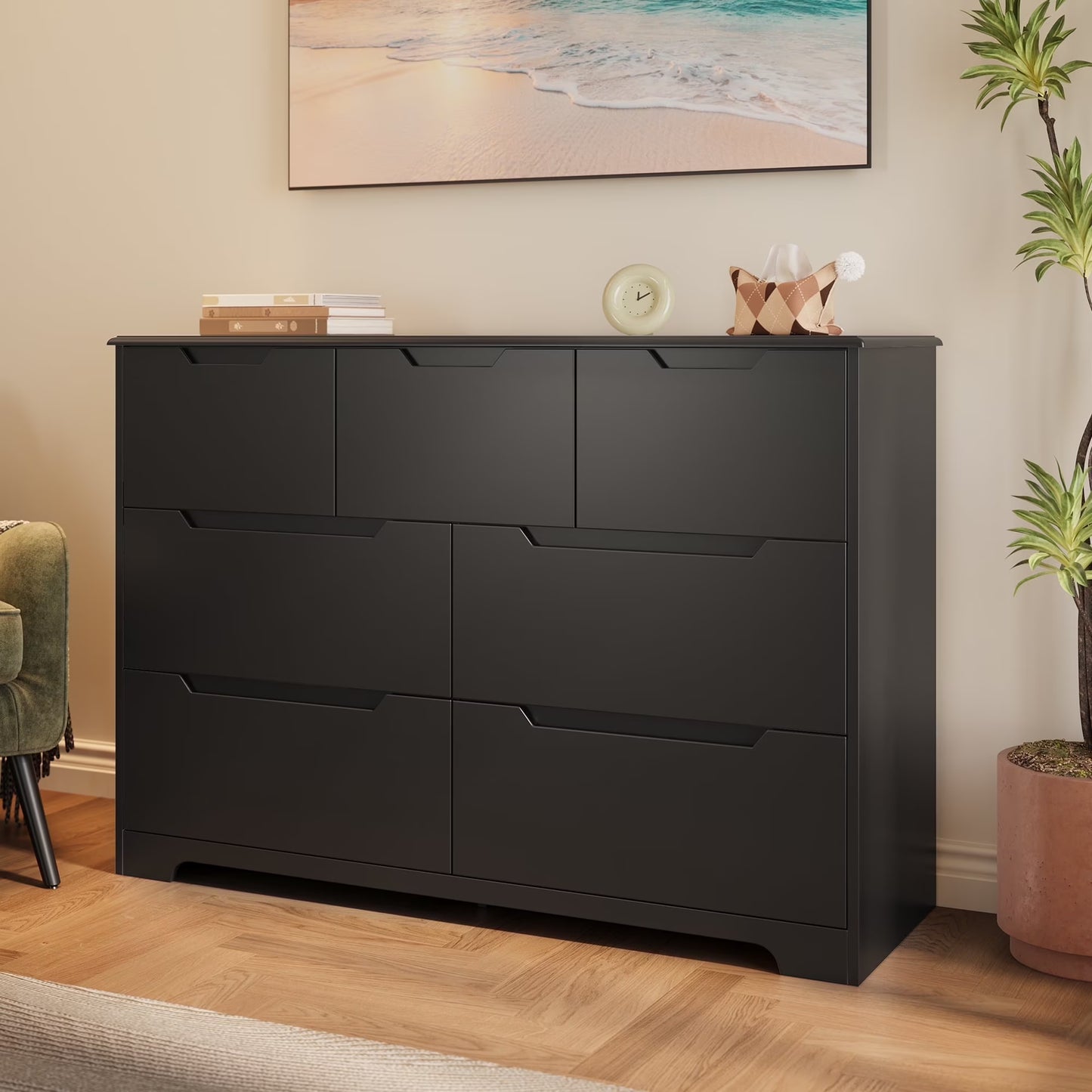 Aiho 6-Drawer Double Dresser - Modern Wood Chest with Anti-Tip Safety, Cutout Handles & Smooth Gliding Drawers | Nursery, Kids & Bedroom Storage - White