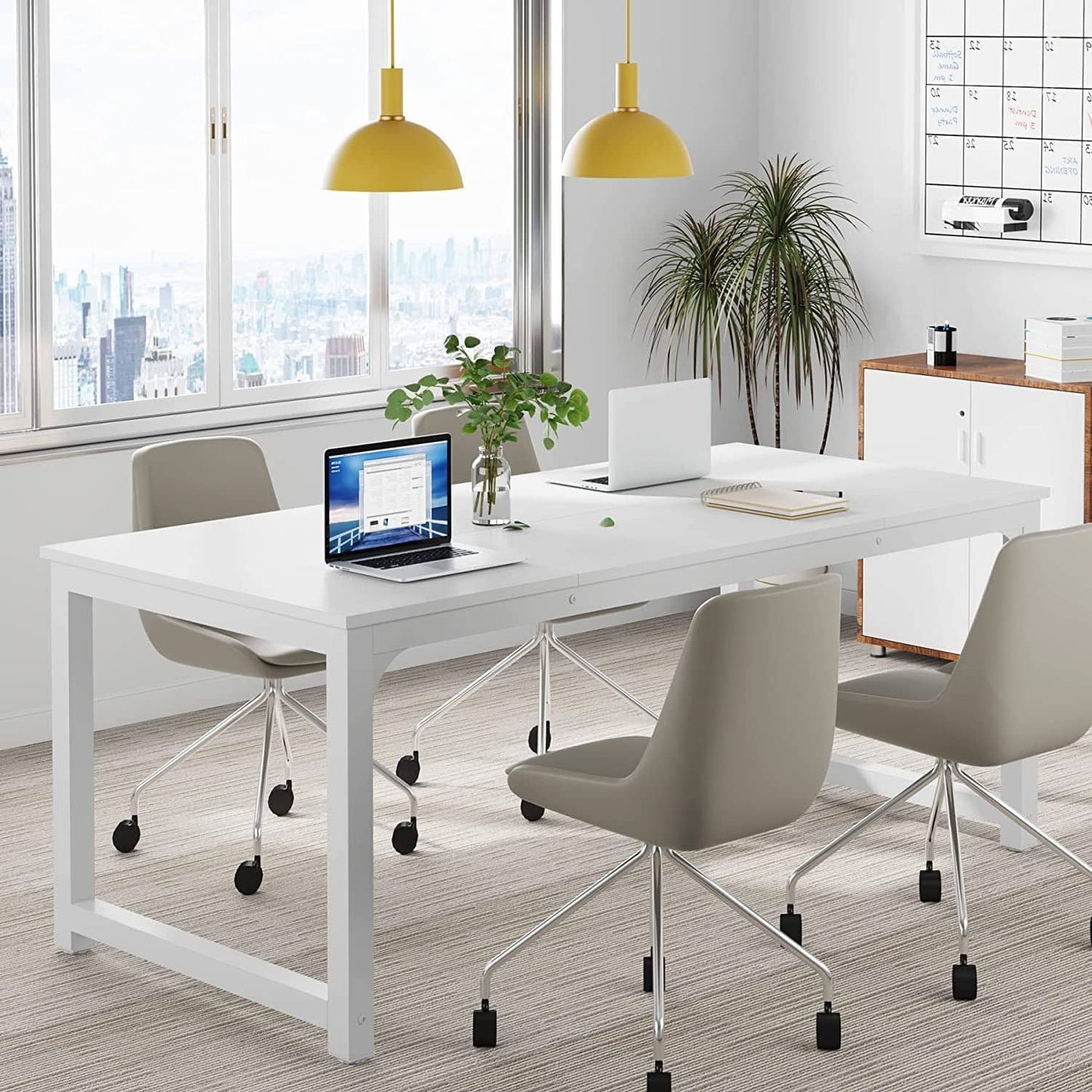 Large Simple Computer Desk Office Computer Table Writing Table for Home Office 63" L x 31.5" W x 29.5" H - Off White