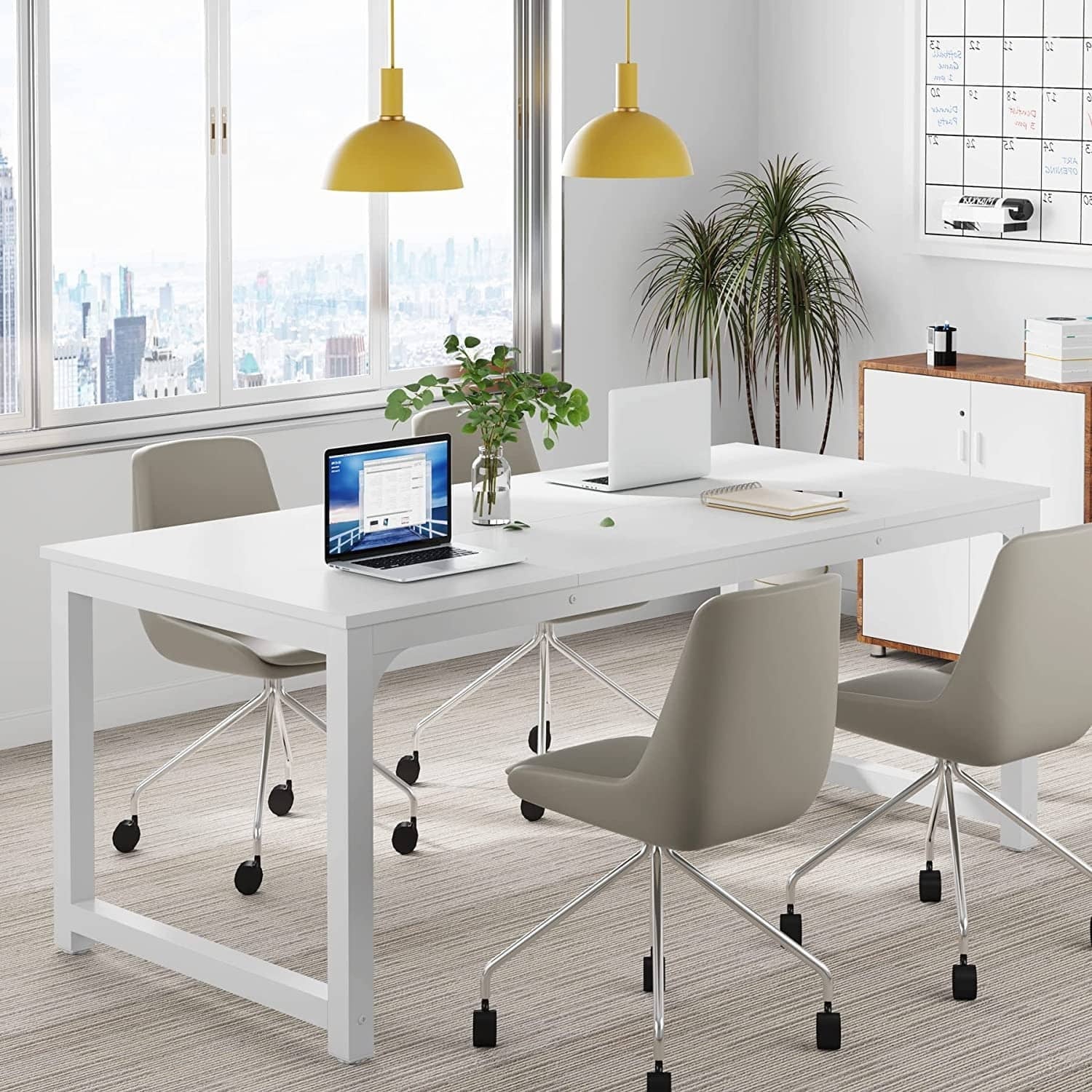 Large Simple Computer Desk Office Computer Table Writing Table for Home Office 63" L x 31.5" W x 29.5" H - Off White