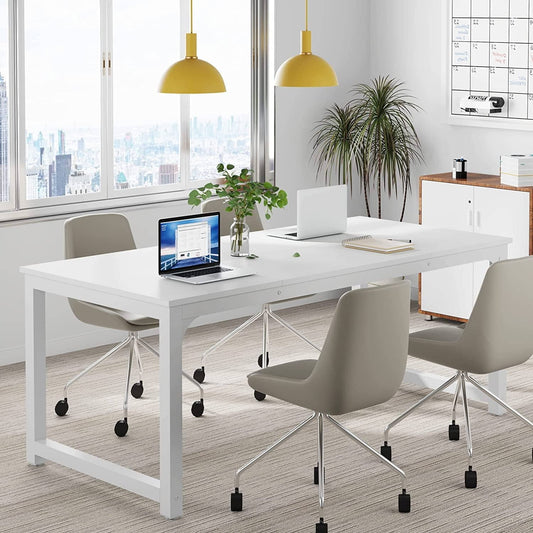 Large Simple Computer Desk Office Computer Table Writing Table for Home Office 63" L x 31.5" W x 29.5" H - Off White