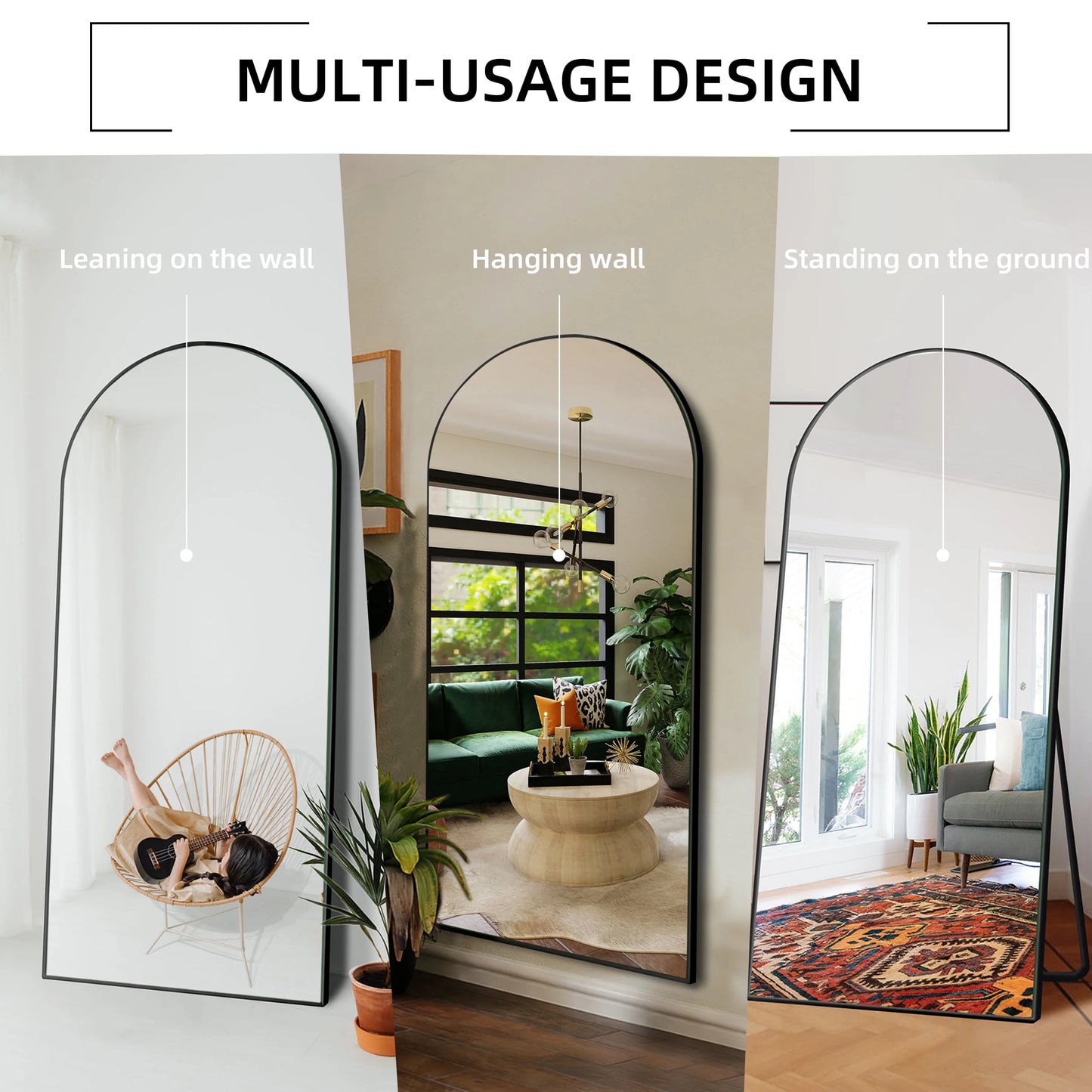 Ufurpie 71"×32" Large Full Length Mirror,Arch Mirror,Floor Mirror with Stand,for Bedroom Living Room Dressing Room,Black