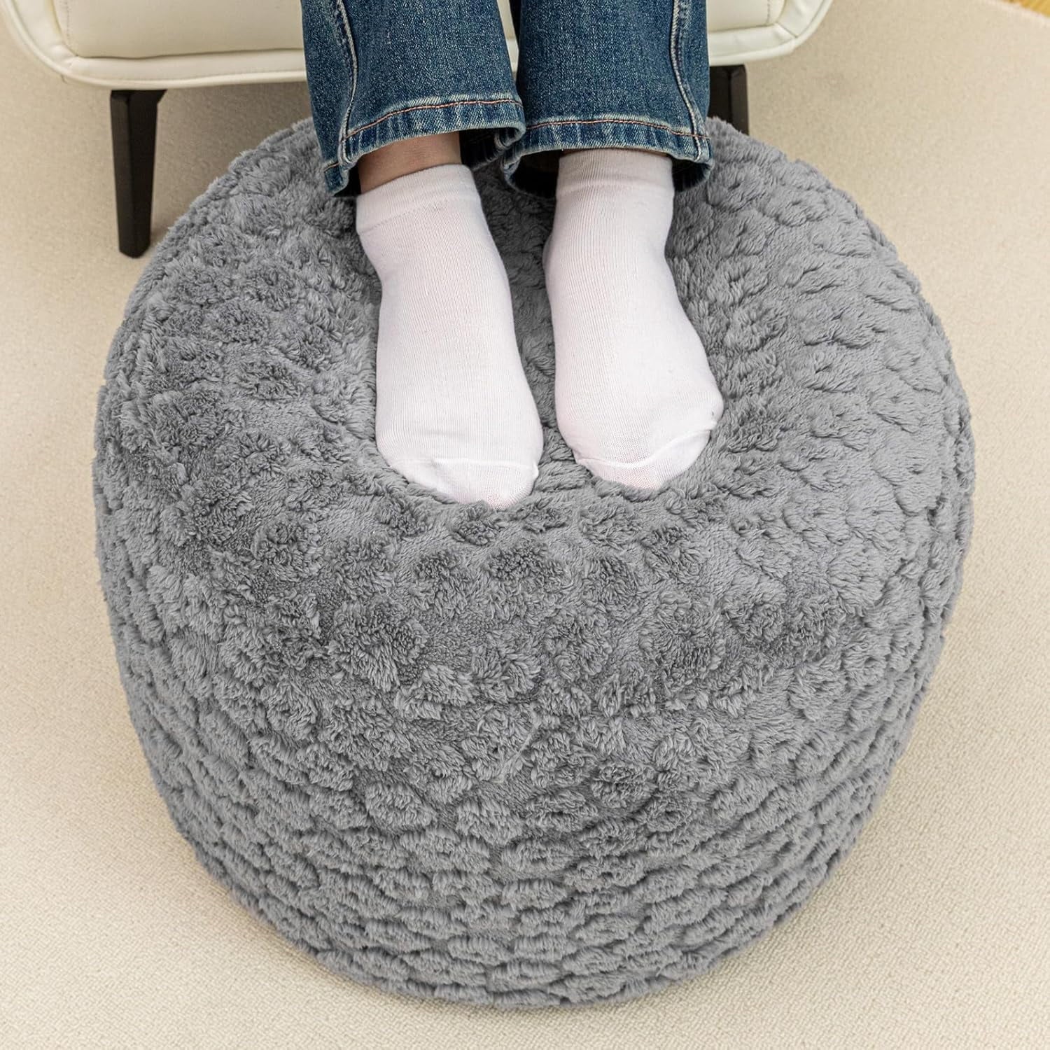 Ottoman Foot Rest Stuffed Round Boho Floor Poof Seating Armchair Ottoman Foot Stool Floor Cushion Bean Bag Pouf 18x18x14 Inch Burgundy