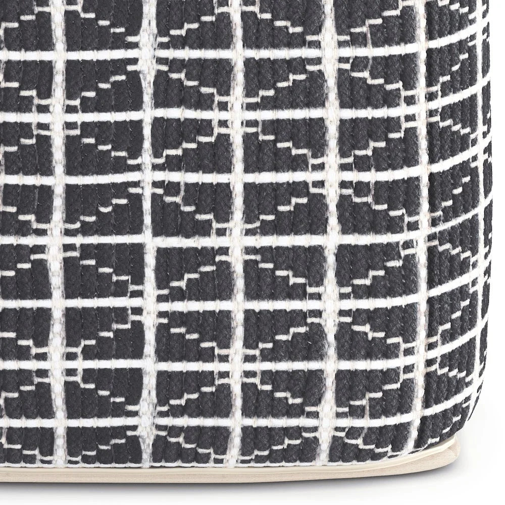 Noreen Boho Square Pouf in Slate Grey and White Handloom Woven Pattern