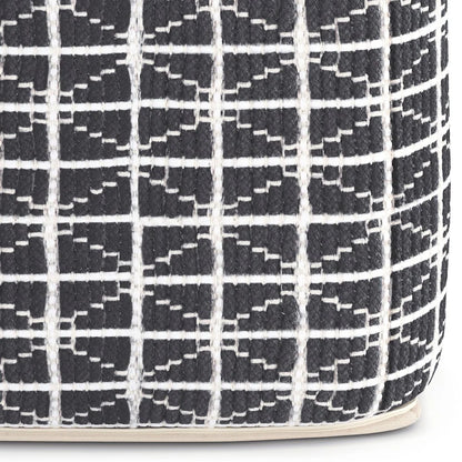 Noreen Boho Square Pouf in Slate Grey and White Handloom Woven Pattern