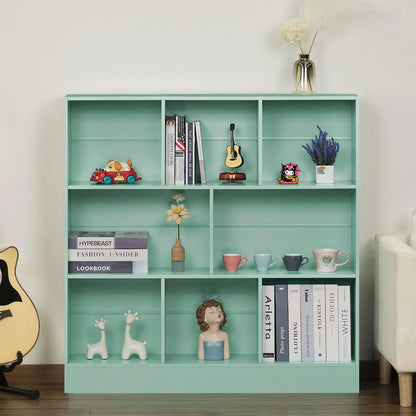 8 Cube Bookshelf with Base,3 Tier Modern Mint-Green Bookcase,Standing Wide Bookshelves Storage Organizer Toy Shelf,Wood Display Children's Book Shelves for Bedroom,Living Room,Nursery