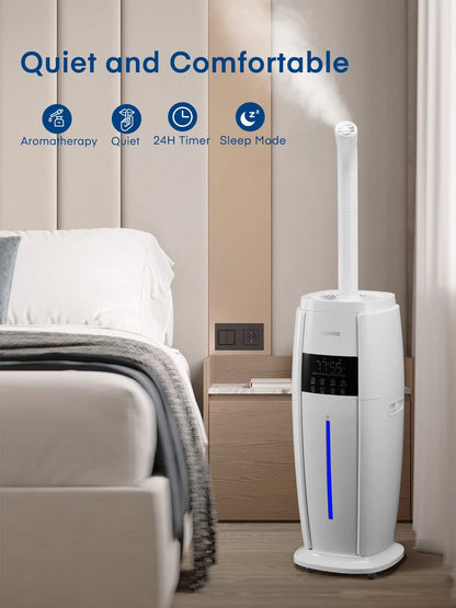 FOHERE 4.8Gal/18L Humidifier Large Room, Easy Top Fill Cool Mist Tower Humidifiers Quiet for Home, Plants, Commercial, Whole House Cover up to 1500ft2, with Smart Sensor, Remote, 5 Speeds, White