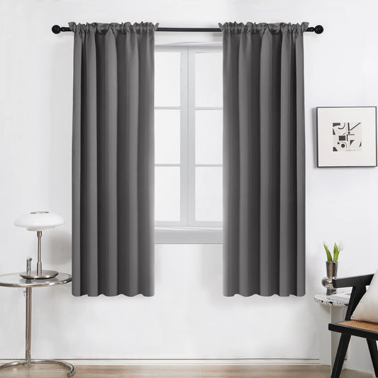 Deconovo Bedroom Blackout Curtains Rod Pocket Light Block Window Drapes for Home Decor, Set of 2, 42 x 72 inch, Black