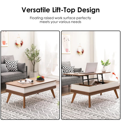 Bidiso Lift Top Coffee Table, Easy-to-Assembly Center Table with Hidden Storage Compartment, Modern Lift Tabletop Dining Table for Living Room Reception/Home Office, Grey Walnut