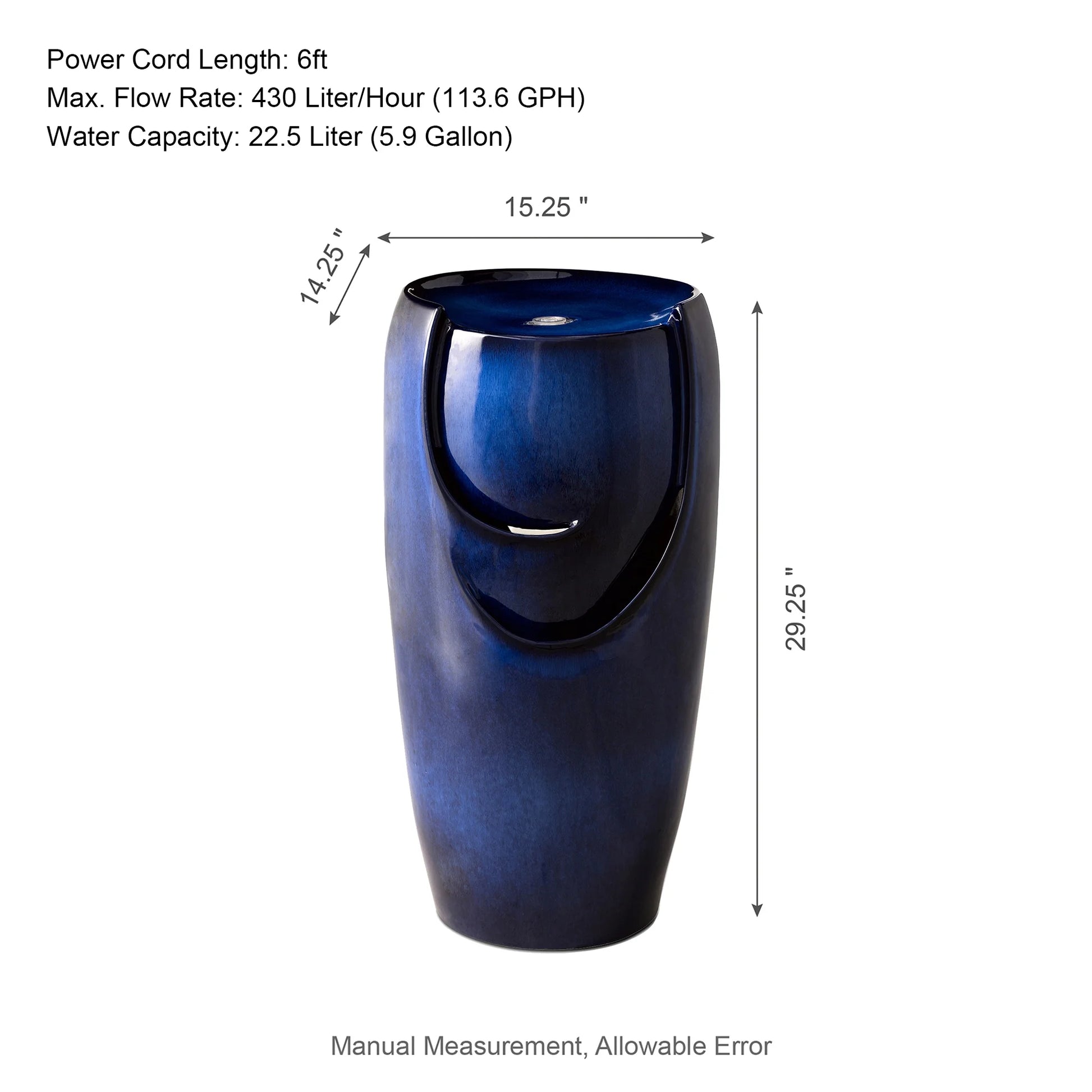 Glitzhome 29" Tall Ceramic Vase Water Fountain Red with Pump and LED Light for Yard Garden Patio