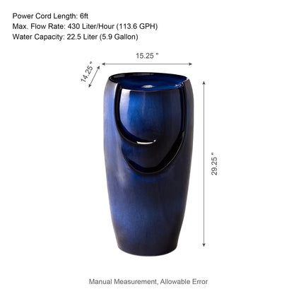 Glitzhome 29" Tall Ceramic Vase Water Fountain Red with Pump and LED Light for Yard Garden Patio