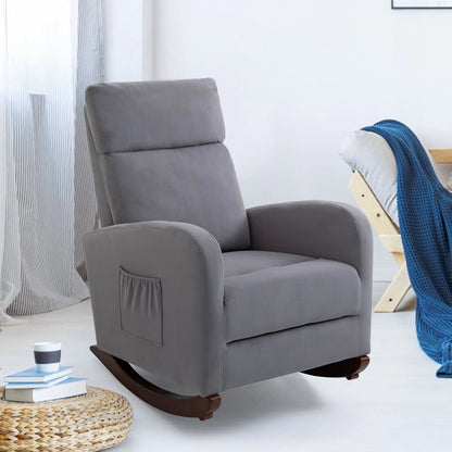 AVAWING Nursery Rocking Chairs Mid Century Glider Chair Upholstered Velvet High Back Arm Chair (Gray)
