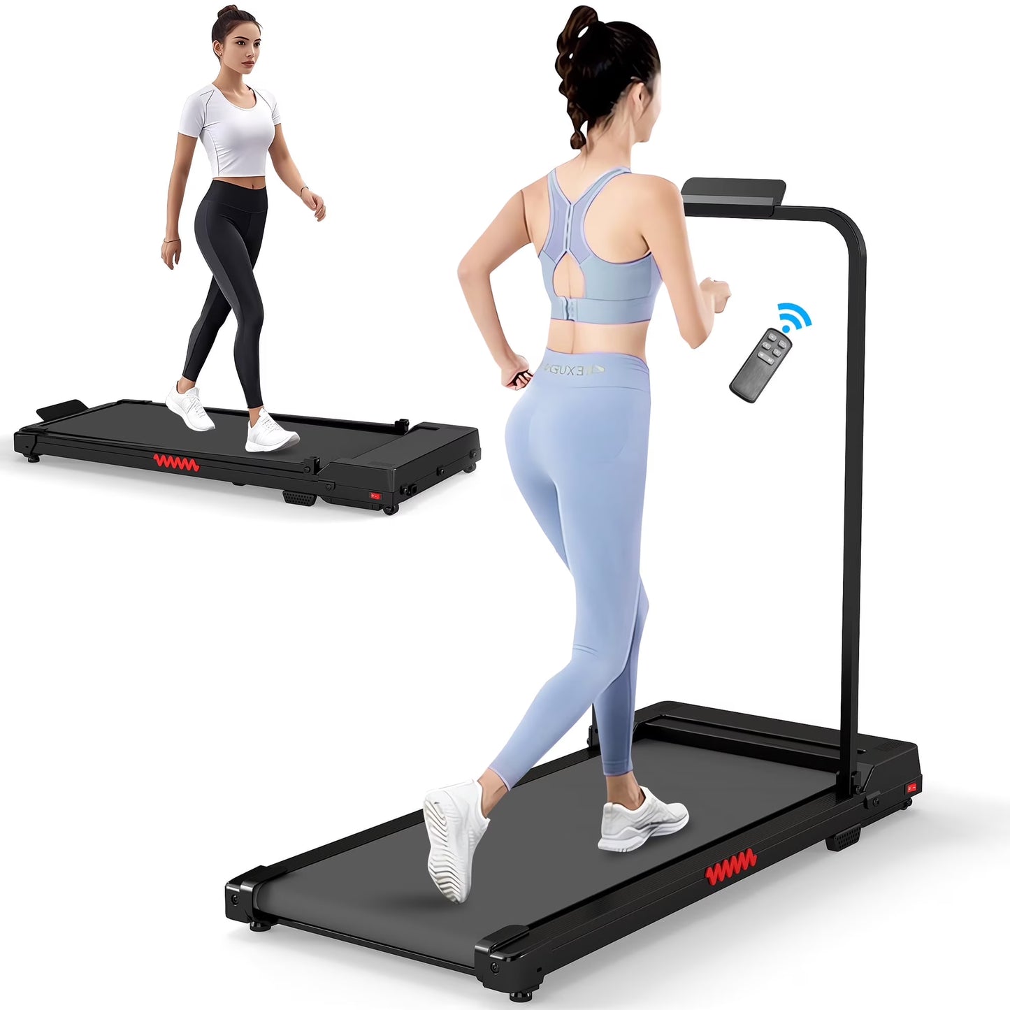 2 in 1 Walking Pad Treadmill, Foldable Treadmills with Handle Bar, 2.5HP Portable Folding Treadmill with Remote Control, Under Desk Treadmill for Home Office, 300lbs, Black