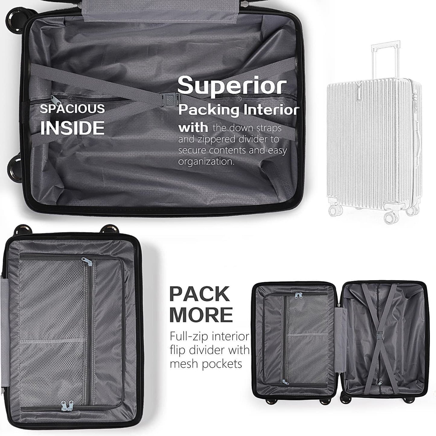 Vebreda Luggage Sets 3 Piece 20/24/28 inch Suitcase Sets Hardside Luggage Set, Navy Blue