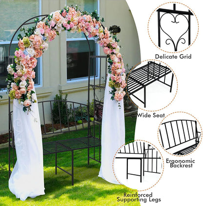 Giantex 81in Metal Garden Arch with Bench, Outdoor Garden Arbor Archway Trellis for Climbing Plants Vines, 2-Person Bench Loads 660 lbs, Patio Trellis Pergola Arches for Wedding Party Ceremony Decor