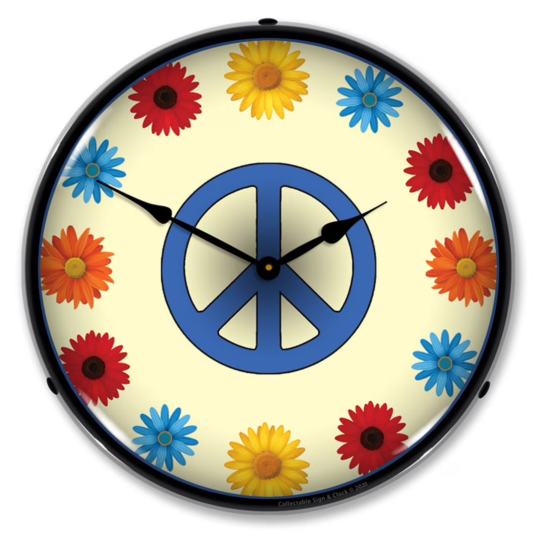 Collectable Sign and Clock Flower Power LED Lighted Premium Wall Clock