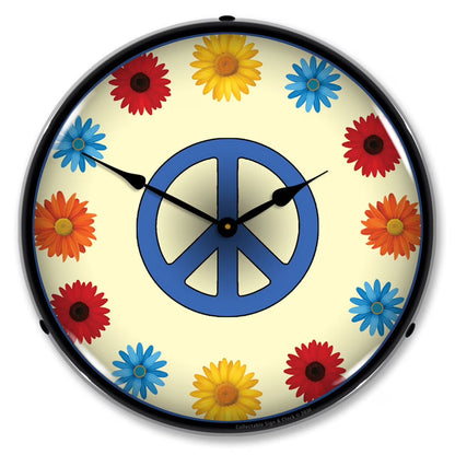 Collectable Sign and Clock Flower Power LED Lighted Premium Wall Clock