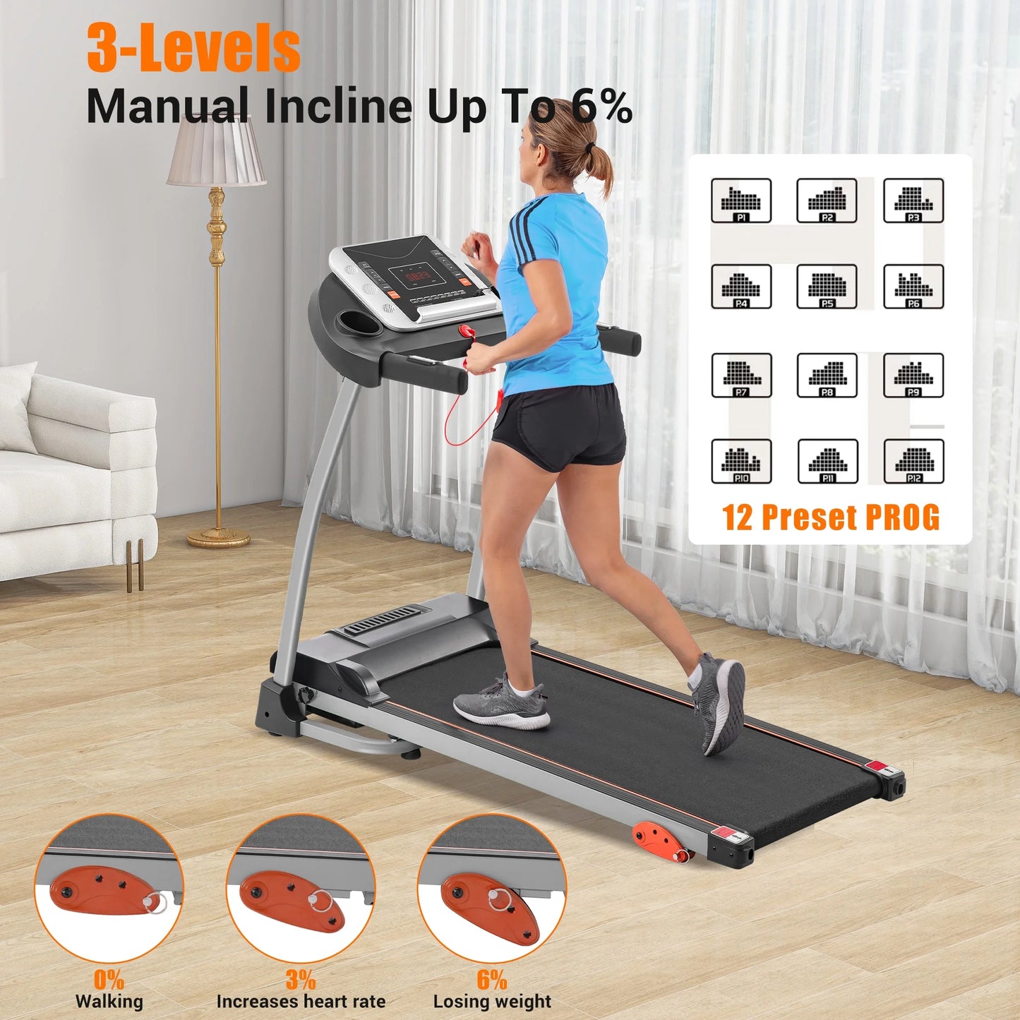 Ambifirner Easy Folding Treadmill with Adjustable Incline, Wide Running Deck, Foldable Design, Digital Monitor Mini Treadmill for Home Office