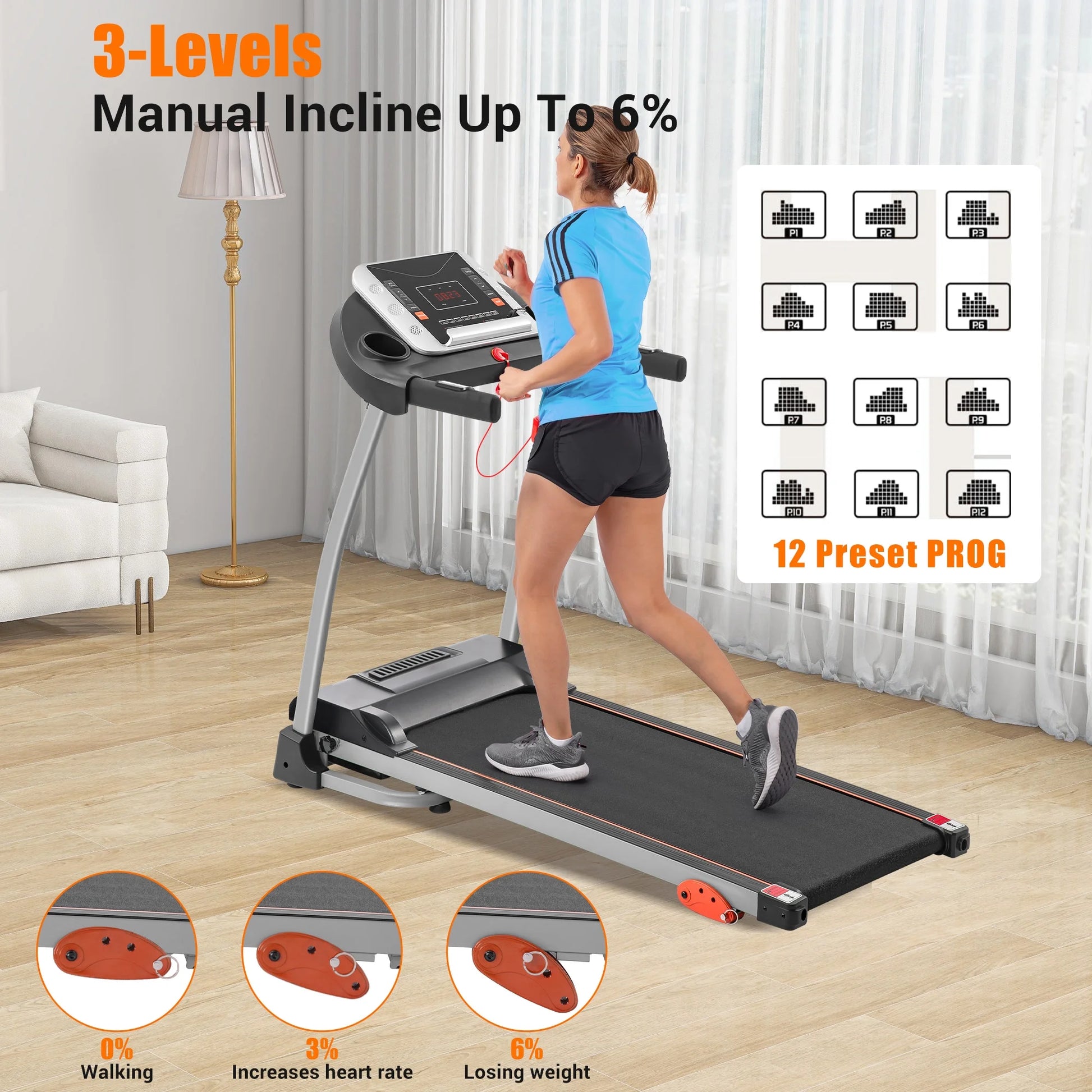 Ambifirner Easy Folding Treadmill with Adjustable Incline, Wide Running Deck, Foldable Design, Digital Monitor Mini Treadmill for Home Office
