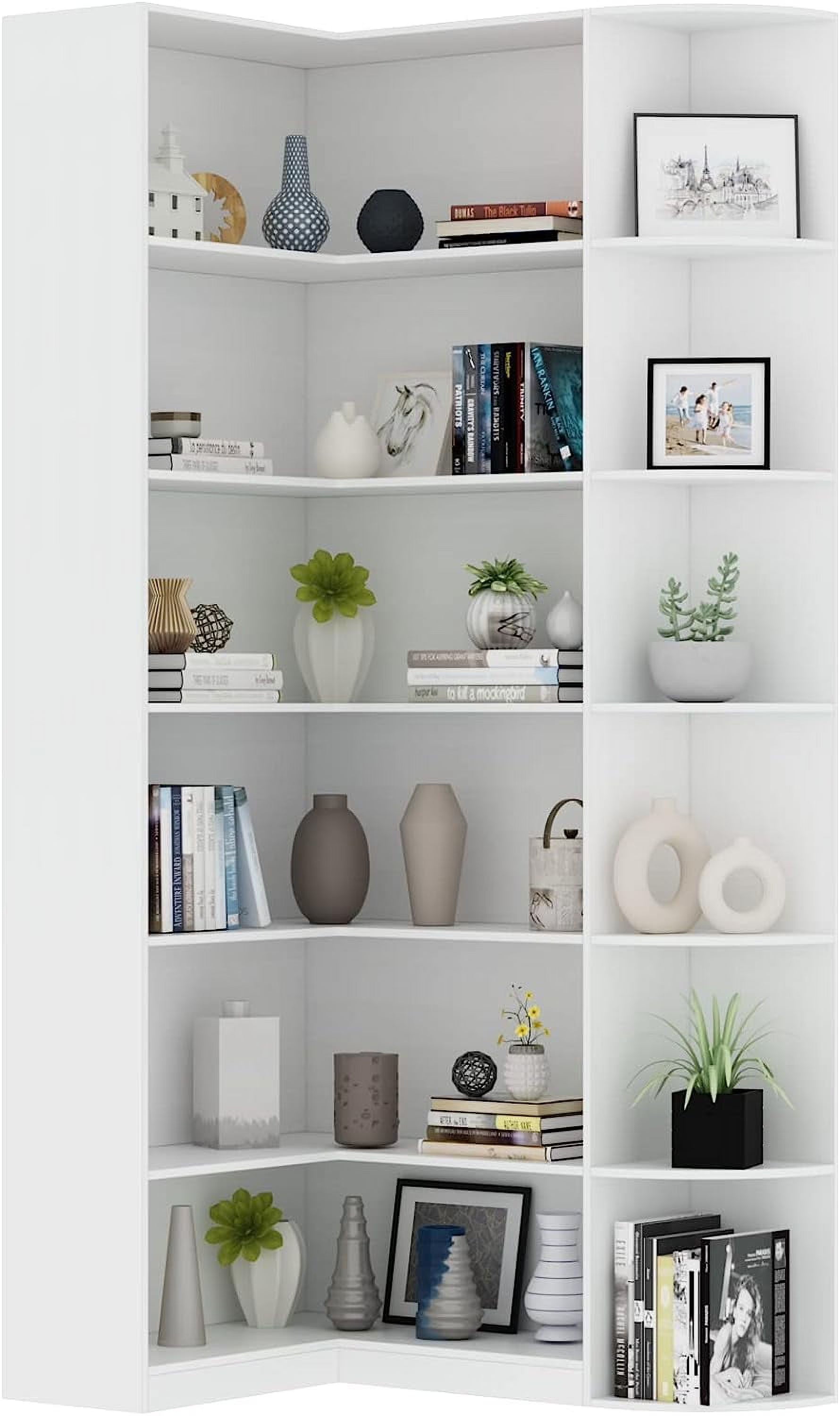 Loomie Bookshelves, 6 Tiers Shelf Large Tall Corner Etagere Bookcase with Full Baffle, L-Shaped Modern Storage Display Industrial Book Shelf for Bedroom, Home Office, Living Room & Kitchen